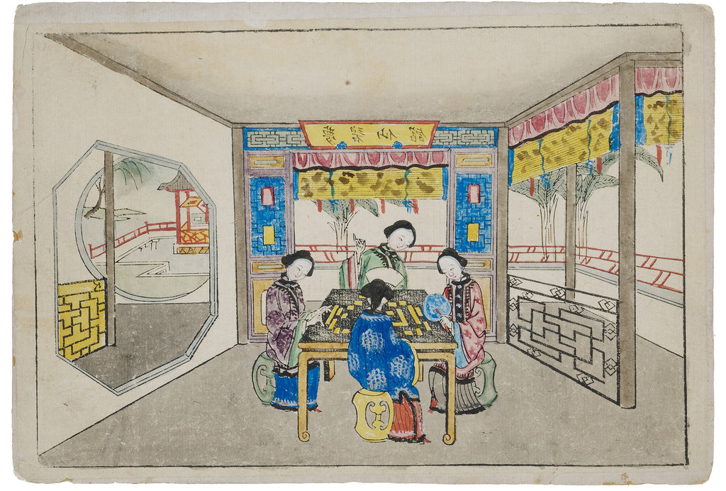 Women playing mahjong, Qing dynasty (public-domain painting)
